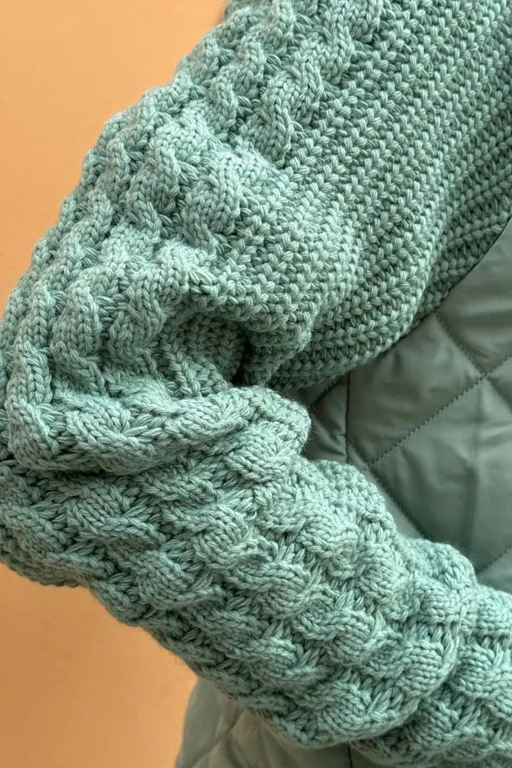 Naisten rento yksivärinen neulottu patchwork-takki vetoketjulla